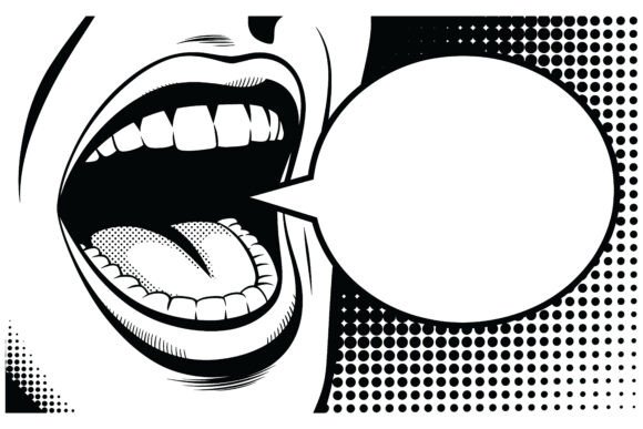Comic Book Style Mouth Screaming with Sp: Dynamic Visual Impact