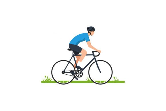 Cyclist in Motion Wearing Helmet, Flat D: A Dynamic Design Asset