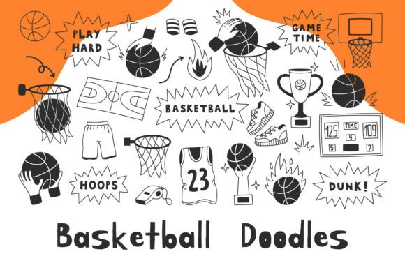 Dynamic Basketball Doodle Elements PNG Clipart for Bold Designs