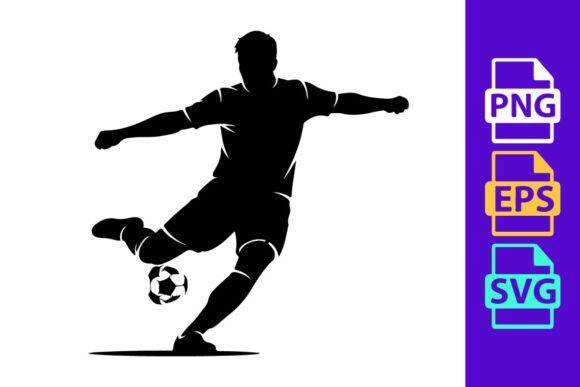 Dynamic Motion in Every Line: The Silhouette of a Soccer Player Kicking a