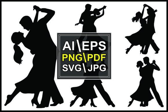 Elegant Silhouettes of Couples Dancing Ballroom
