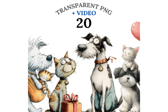 Enchanting Design Assets: The Whimsical Cat and Dog PNG Collection