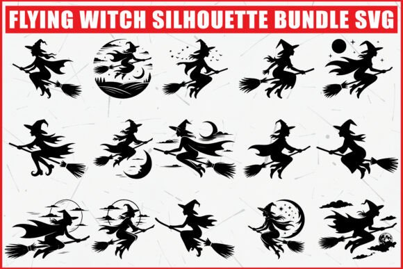 Flying Witch Silhouette SVG Bundle: Elevate Your Halloween Designs