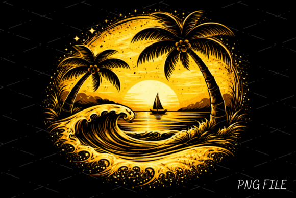 Golden Tropical Sunset Ocean Sailboat: A Design Asset for Coastal Elegance