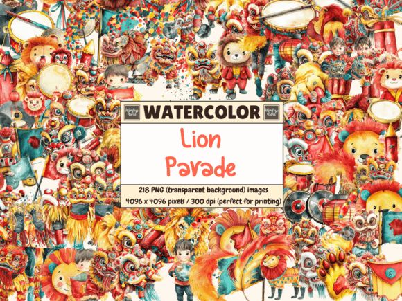 Infuse Projects with Energy: The Lion Parade Watercolor Clipart Collection
