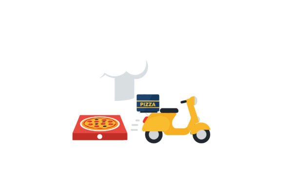 Pizza Delivery Scooter in Motion: Fast, Fun Design Assets