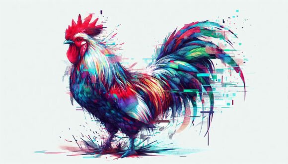 Rooster with Glitch Art-inspired Motion: A Dynamic Design Asset