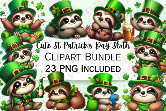 Slow-Motion Charm: Cute St Patrick's Cartoon Sloth Clipart